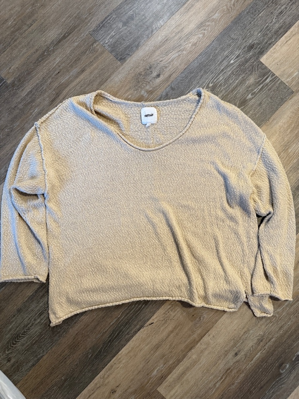 aerie Beige Textured Crewneck Sweater